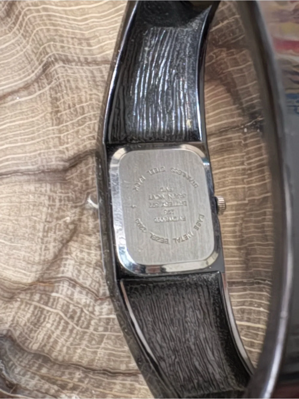 Black Bangle Hinged Watch with Crystal Accents